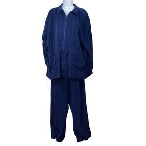 Vintage SK Sport Womens XL Velour Tracksuit Set Arctic Navy Zip Jacket Pants NEW